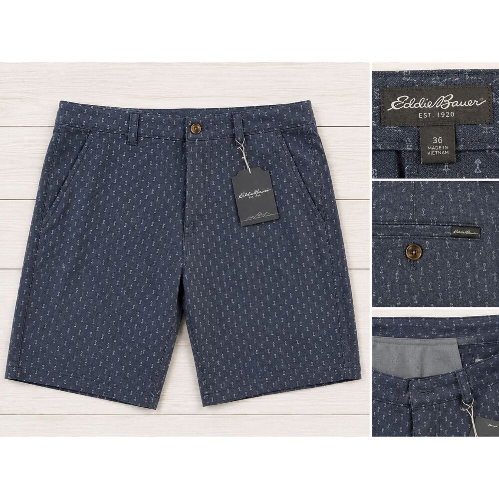 Eddie Bauer Printed Shorts Men's Size 36 NWT | Navy Stretch Casual Chino Shorts